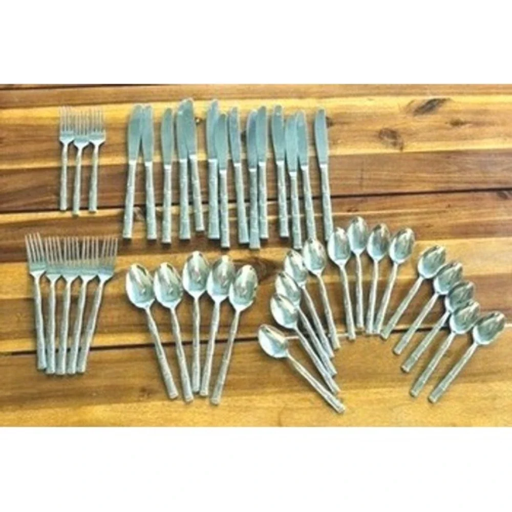 5 Bamboo Stainless‎ Soup Spoons Made in Japan Vintage Replacement Flatware